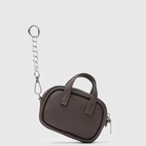 Compact Brown Mini Bag With Chain Keychain